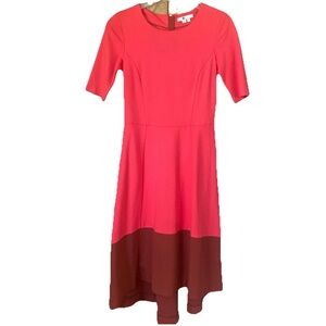 Boden Vibrant Red and Rich Brown High Low Dress